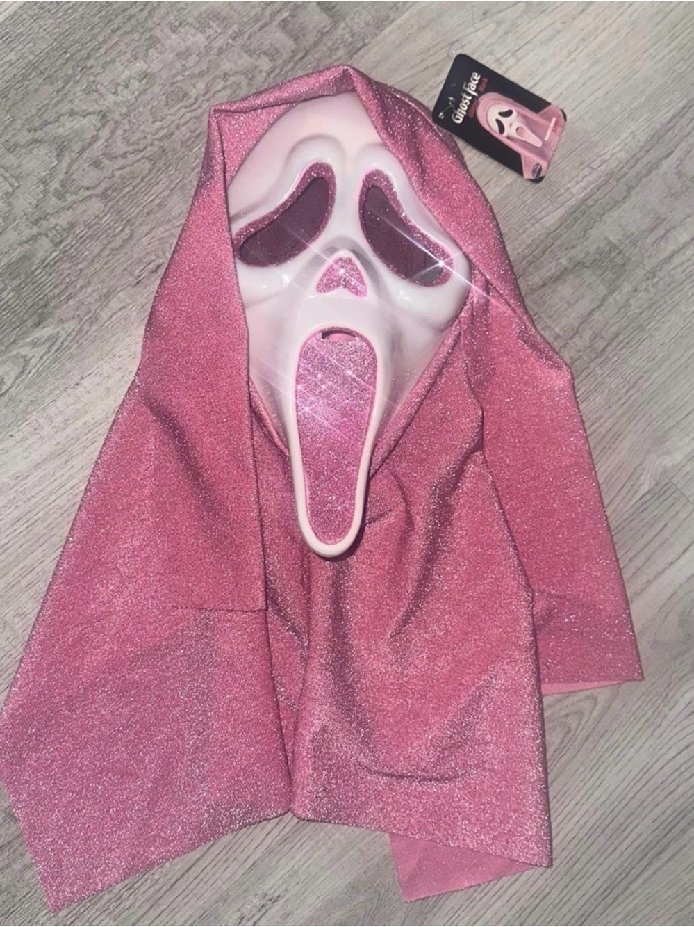 Kids Glitter Pink Scream Mask with Hood - Halloween Costume